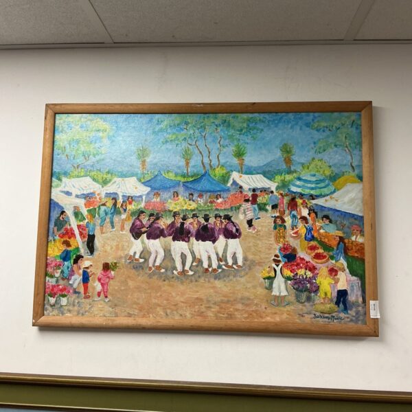 Colorful oil painting of a South American market by Jackson Moore.