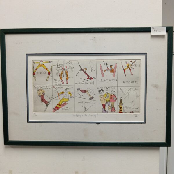 Humorous Jim Davidson skiing print, "The Agony & The Ecstasy".