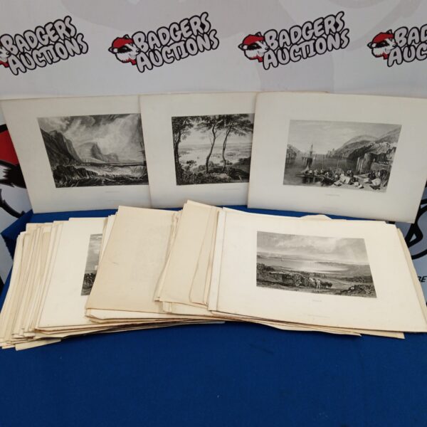 Collection of antique J M W Turner coastal scene prints.