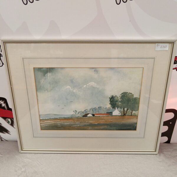 Signed John Cotton watercolour painting of a rural farm scene.