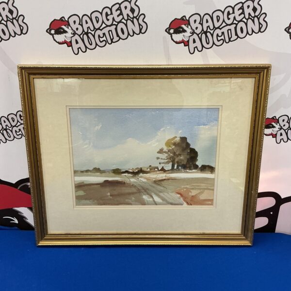 John Lawrence watercolour painting of a Norfolk village landscape.