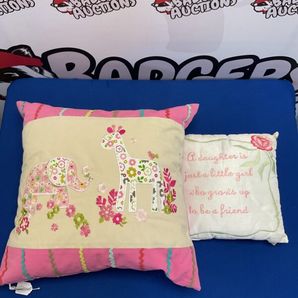 Pair of John Lewis cushions with a vibrant floral and animal pattern.