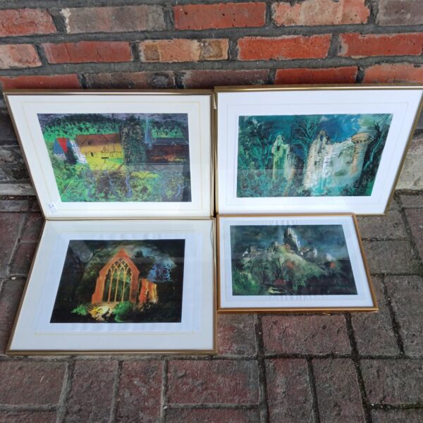 Framed John Piper landscape print depicting a rural scene.