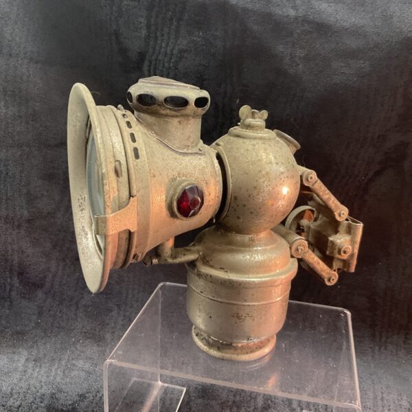 Vintage Joseph Lucas Kings Own carbide lamp side view.