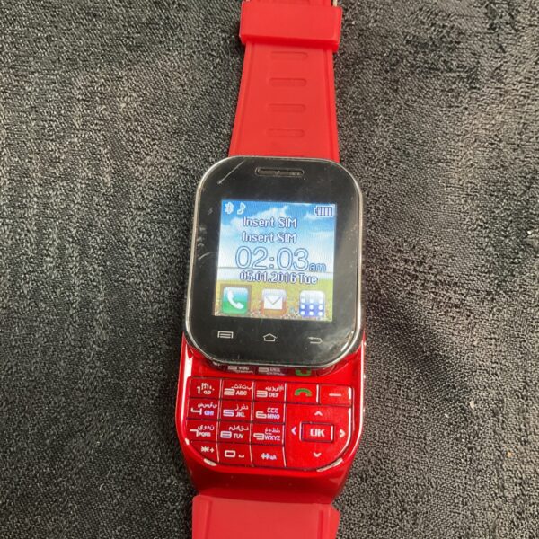 Red Ken Xin Da smart watch phone with colour touchscreen display.