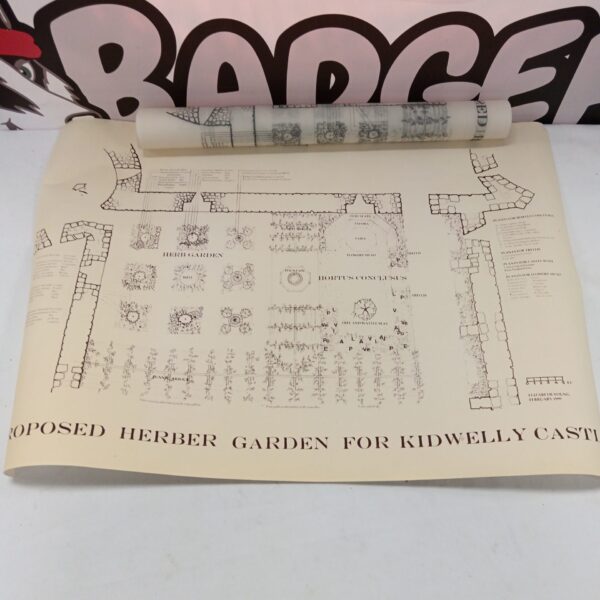 Detailed historical garden plan for Kidwelly Castle, showcasing the Herbert garden layout.