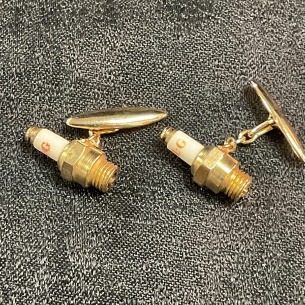 Pair of vintage Klg sparkplug cufflinks, automotive jewellery.