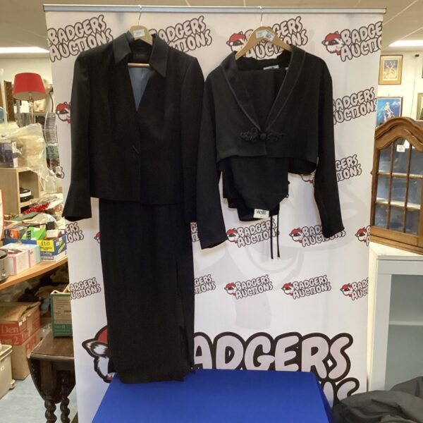 Ladies evening wear lot including black jackets, skirt and dress.