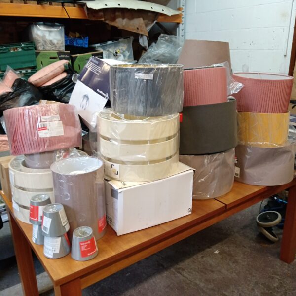 Large lot of new lamp shades for home lighting.