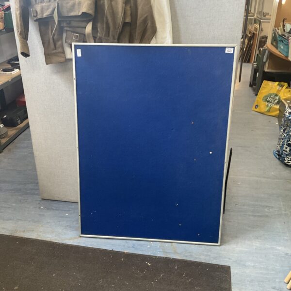 Large blue office notice board for displaying memos and notices.
