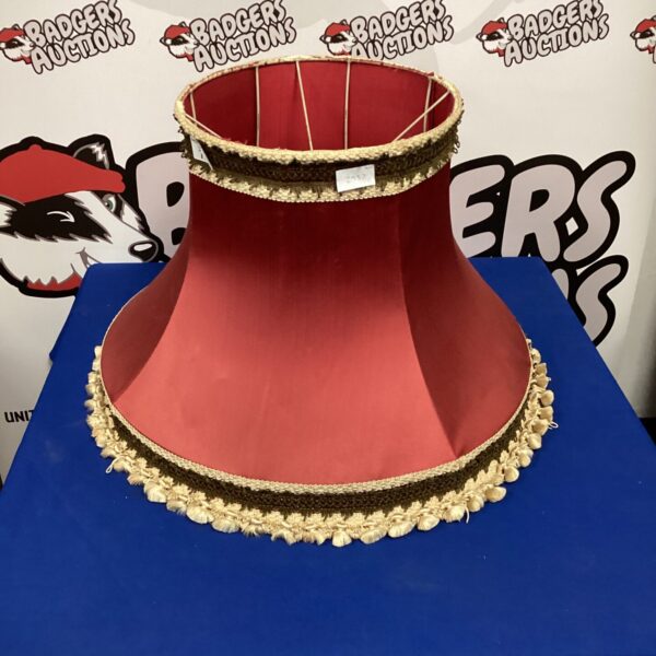 Large cream and burgundy vintage lamp shade for home lighting.