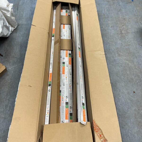 Box of 5’ LED light tubes for energy efficient lighting.