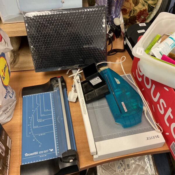 Leitz A4 paper guillotine and office shredder in a mixed lot.