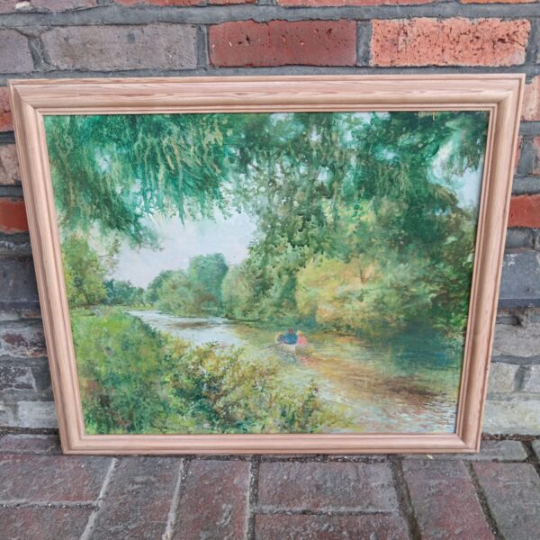 Leo Gibbons-Smith oil painting of figures on the River Stour.