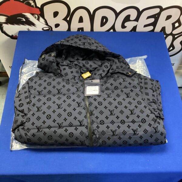 XL Louis Vuitton style puffer jacket, designer inspired fashion.