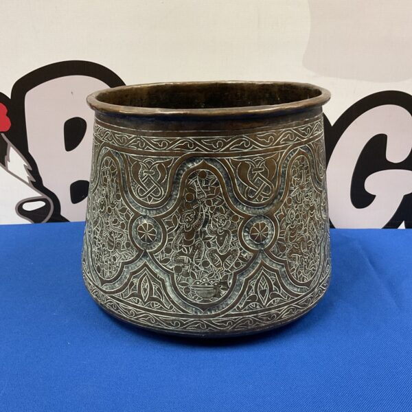 Intricately engraved Mamluk revival copper jardiniere pot.