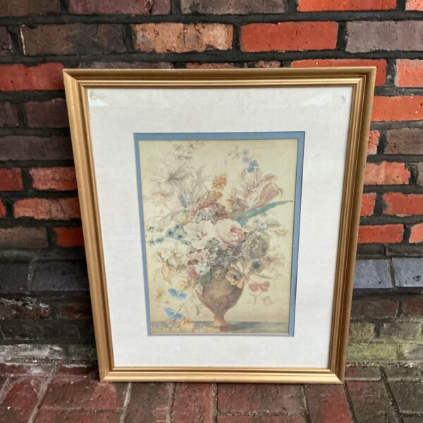 Antique 1759 Mary Mofer flower print in a vase, vintage floral art.