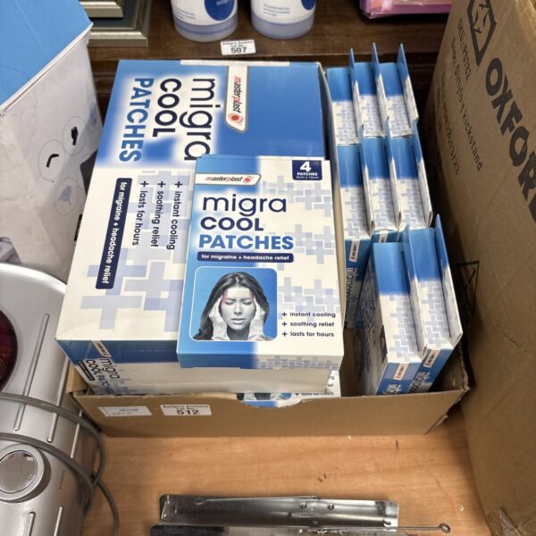 Box of Migra Cool Patches for headache relief.