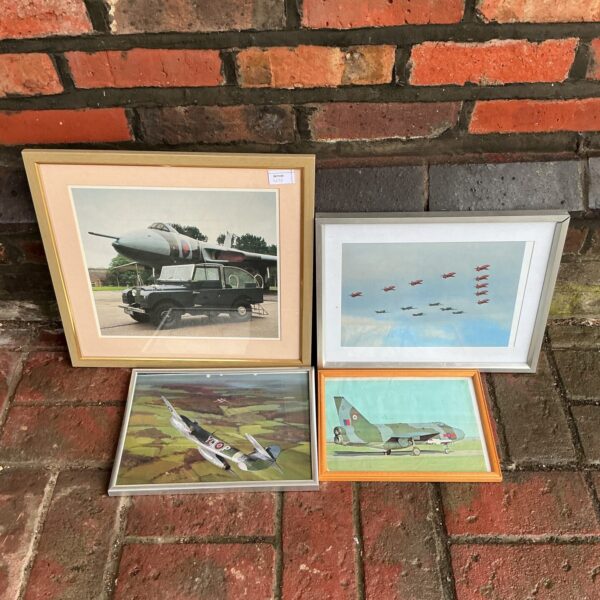 Vintage military aircraft photographs featuring Vulcan bomber and Red Arrows.
