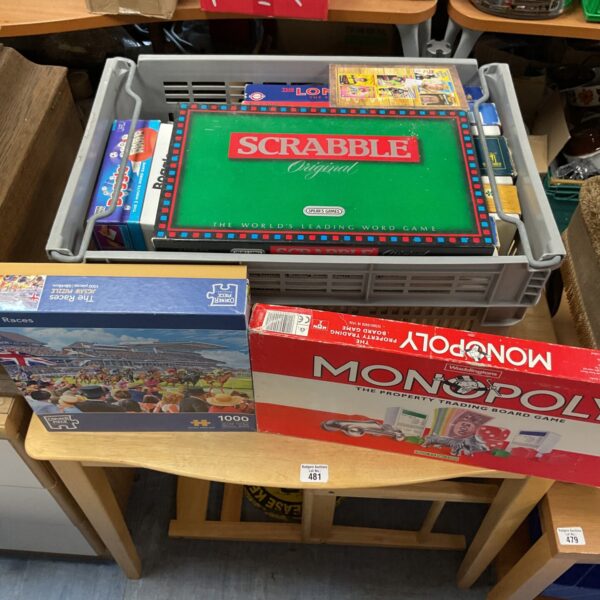 Mixed lot of board games including Scrabble and Monopoly.