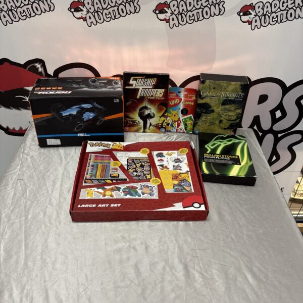 Mixed game lot including Pokemon and RC car.