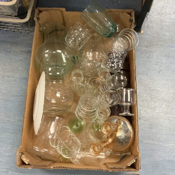Colourful mixed glassware lot with assorted vintage glasses and tumblers.