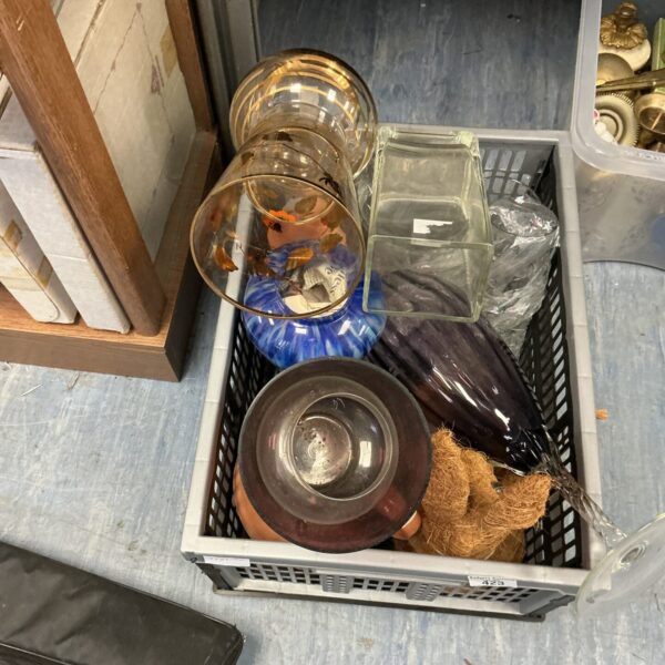 Mixed lot of decorative vases including blue ceramic and glass.