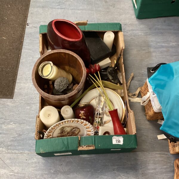 Mixed lot of vintage pottery and ceramics with a red vase.