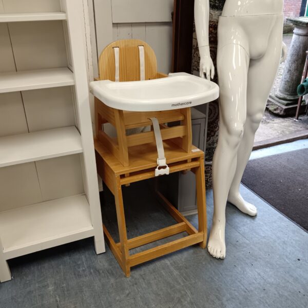 Vintage Mothercare wooden high chair for babies and toddlers.