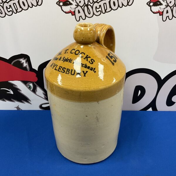 Vintage M T Cocks Aylesbury salt glazed flagon, collectable stoneware pottery.
