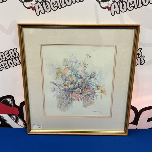 Signed Murial Law watercolour painting of dried flowers.