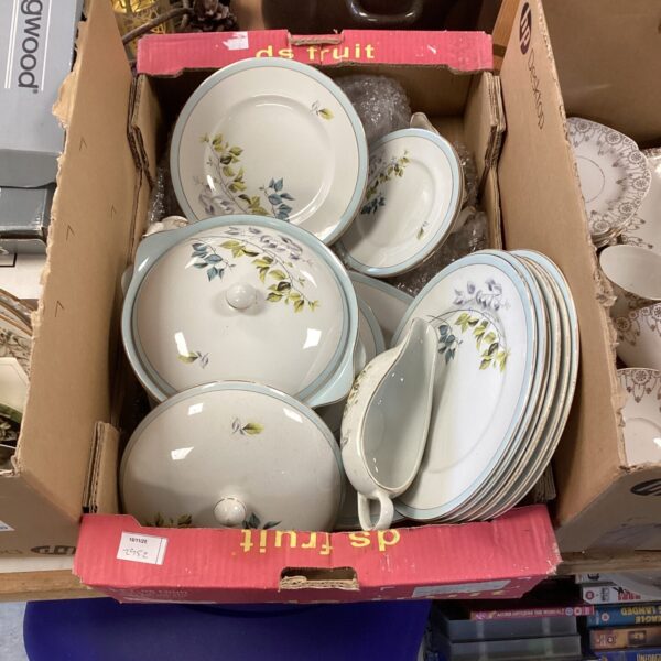 Vintage Myott’s china dinner service with floral pattern and gravy boat.