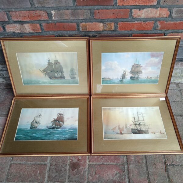 Gilt framed Derek G Gardner Napoleonic war ship print.
