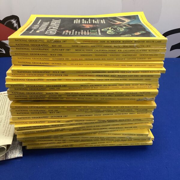 Vintage National Geographic magazines and USA map bundle for collectors.