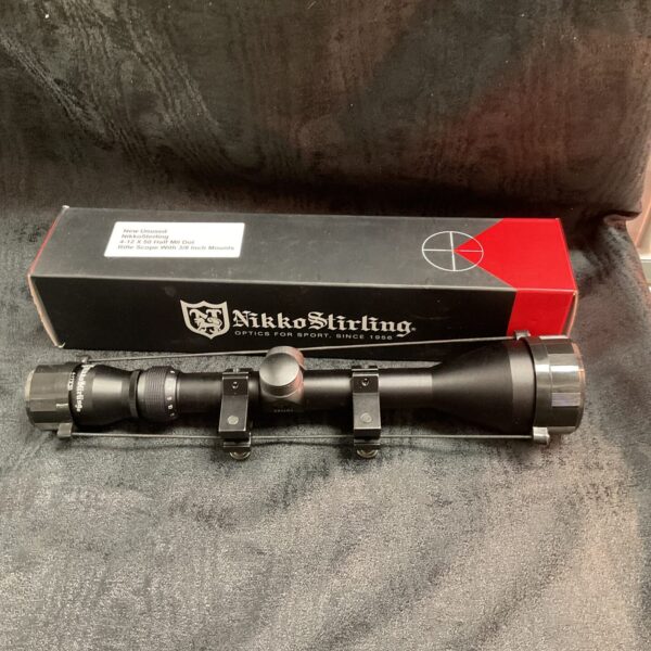 Nikko Sterling 4-12x50 rifle scope with half mil dot reticle.