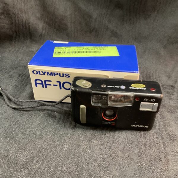 Vintage Olympus AF-10 35mm compact camera in its original box.