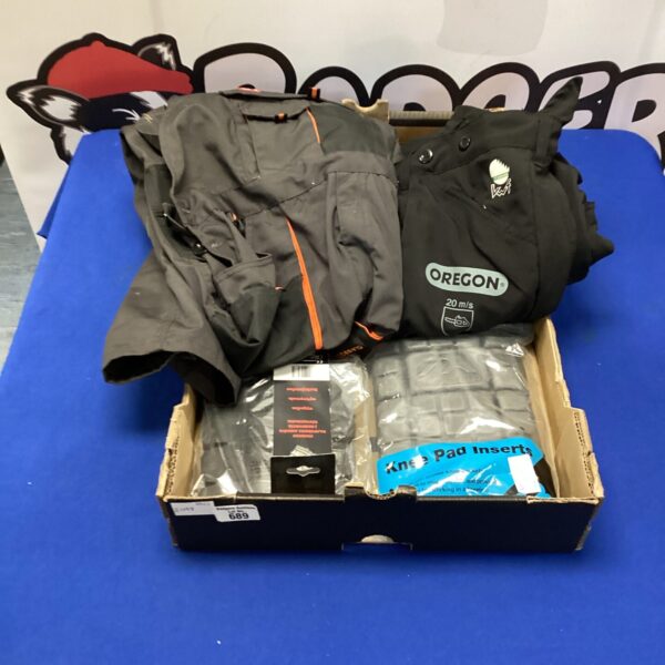 Oregon and Artmas chainsaw safety trousers for forestry work.