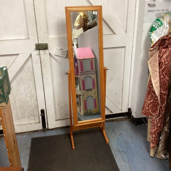 Vintage pine full length mirror with wooden frame.