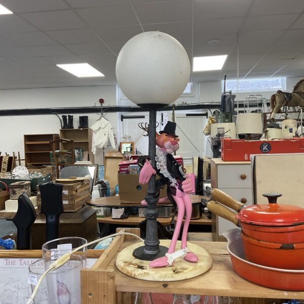 Vintage pink panther table lamp for restoration, mid century design.