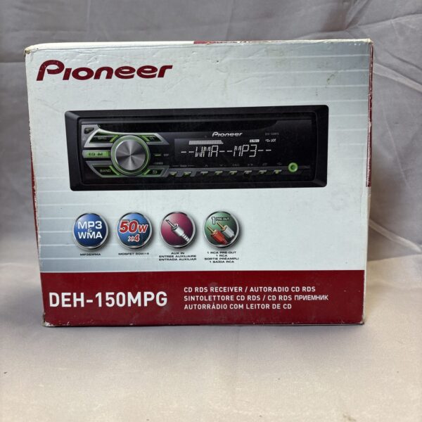 Pioneer DEH-150MPG car stereo in original packaging.