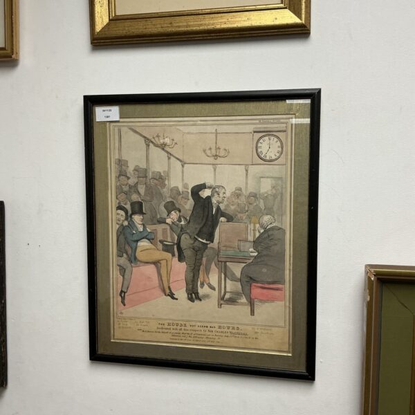 Hand-coloured lithograph of a political cartoon, "The House Wot Keeps Bad Hours".