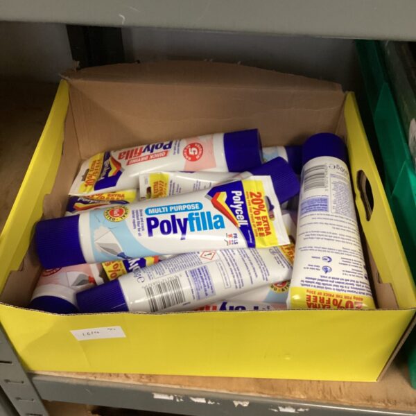 New assortment of Polyfilla tubes for wall repair and DIY projects.