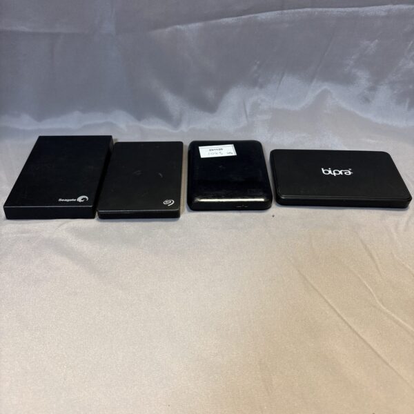 Lot of portable hard drives for data storage.