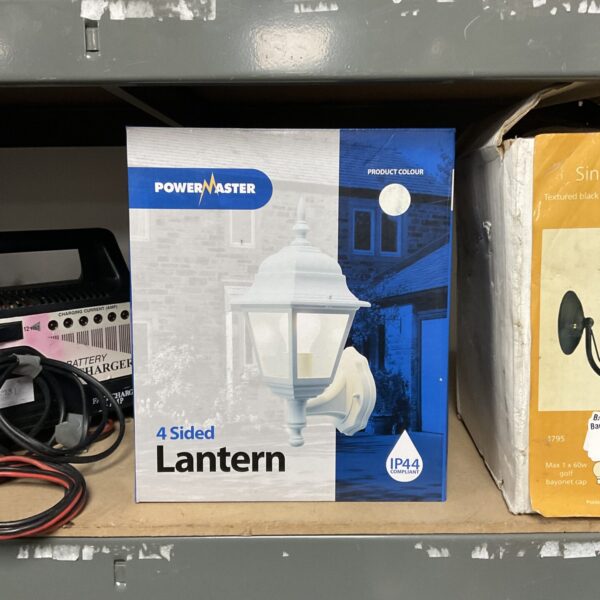 White Powermaster IP44 rated outdoor garden lamp.