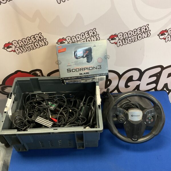 PSP cables and Scorpion light gun bundle for retro gaming.