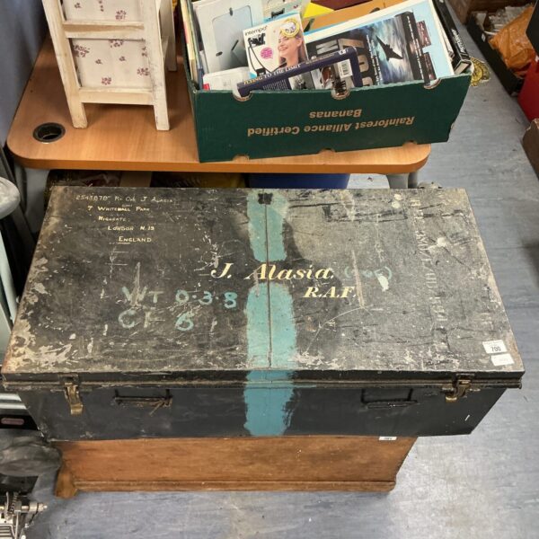 Vintage RAF Pilot Officer trunk with painted markings.