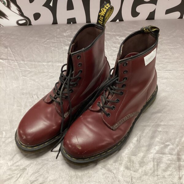 Vintage red Dr Martens boots size 10, classic leather footwear.