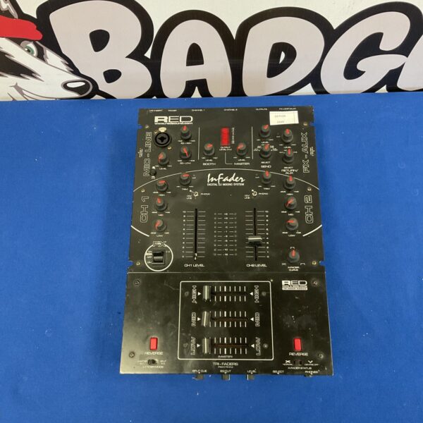 Front view of the REDSound Infader digital DJ mixer.