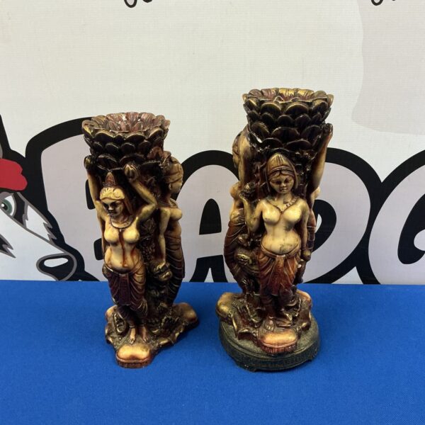 Pair of resin goddess vases, detailed sculptural home decor.