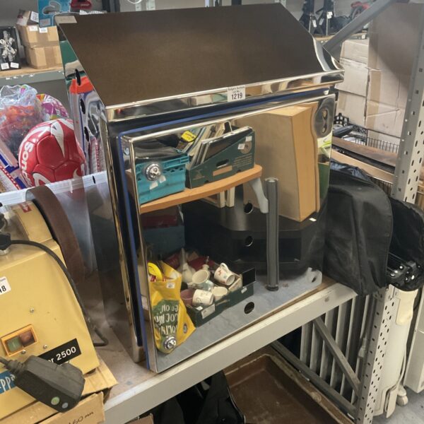 Rittal stainless steel control panel with mirrored finish, front view.